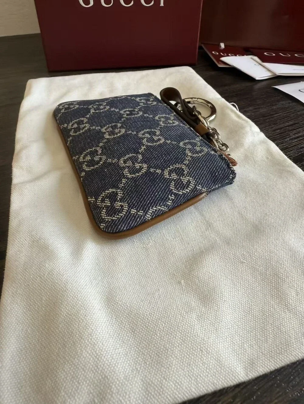 Gucci Denim GG Monogram Selleria Key Case Blue
